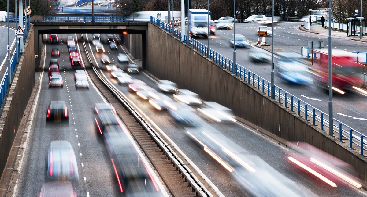 Urban motorway rush hour traffic in birmingham