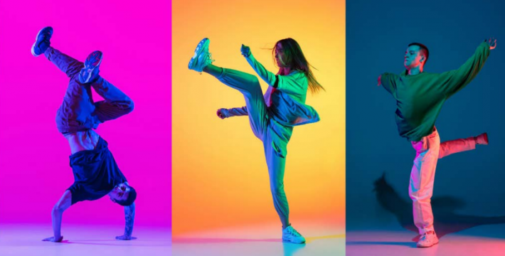 # people dancing freestyle on colorful background