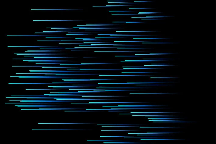 Vector half circles Digital Technology Ai lines flowing dynamic pattern in blue green colors isolated on black background Vector Illustration